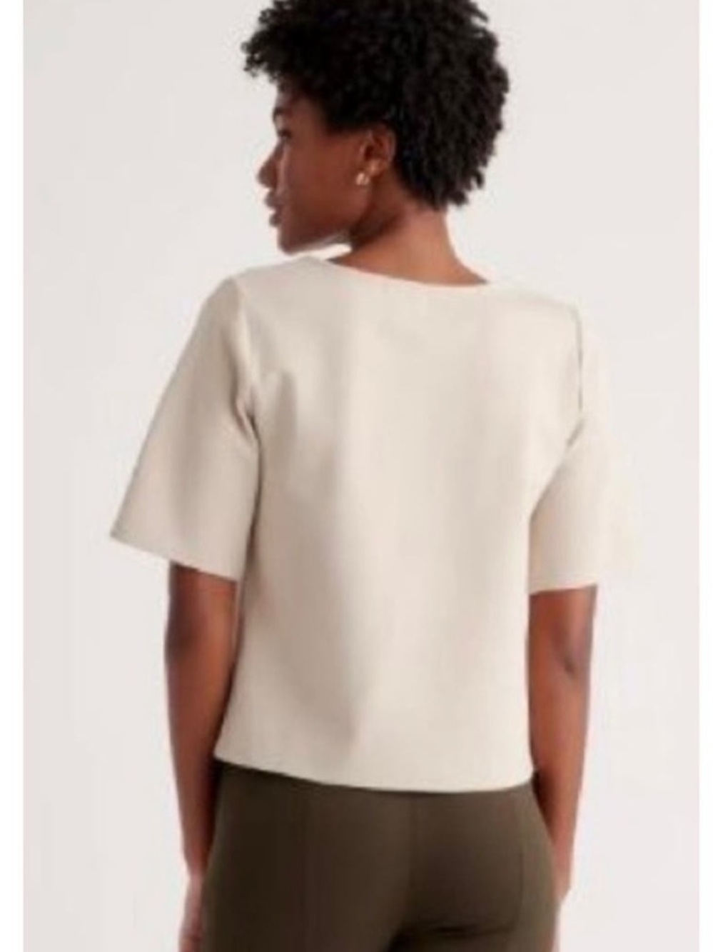 NWT Quince Ultra Stretch Ponte Ecru Light Tan Cream Short Sleeve Top Minimalist - Picture 9 of 16